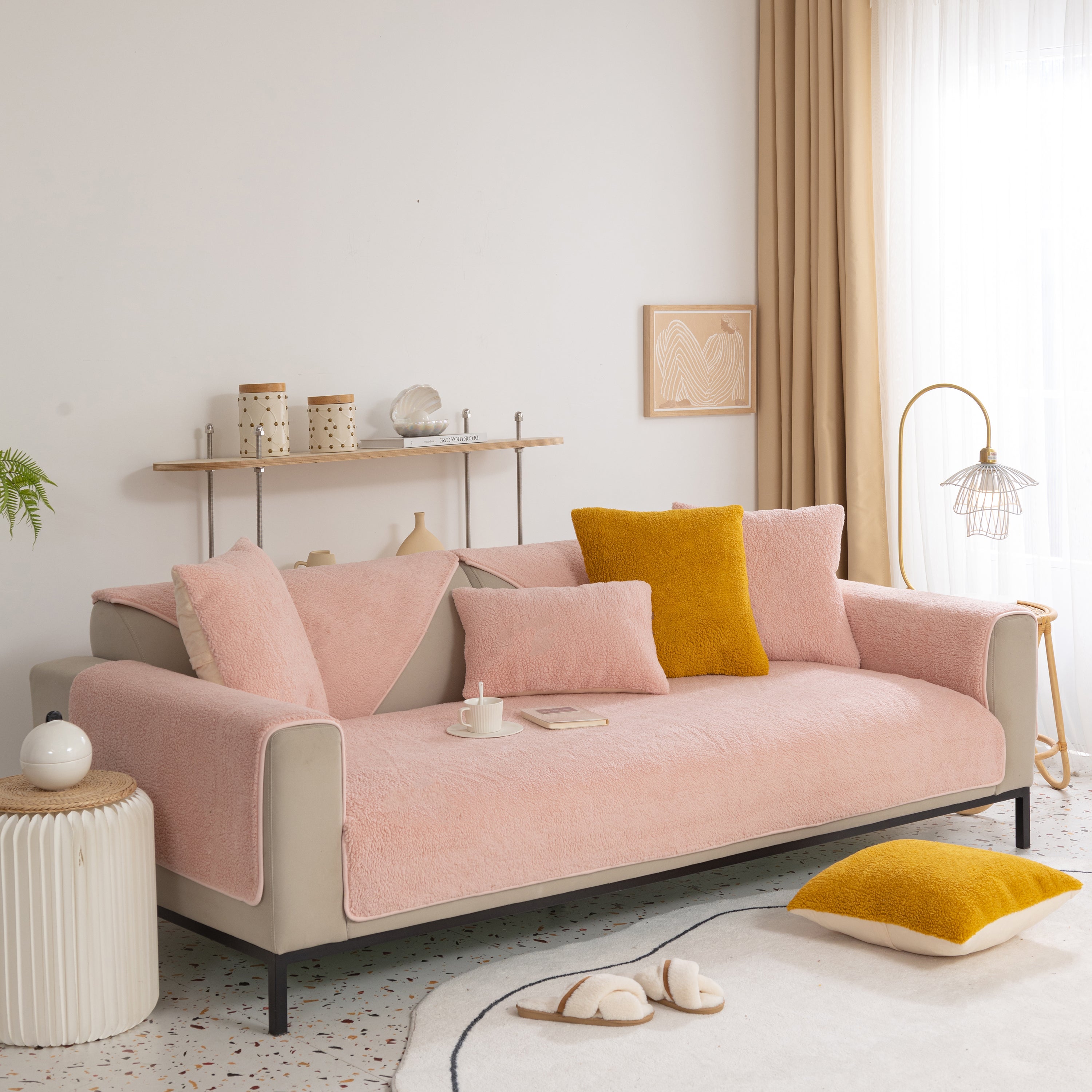 Luxury Sherpa Fleece Solid Sofa Towels Thickened Plush Non Slip Sofa Cushion Covers