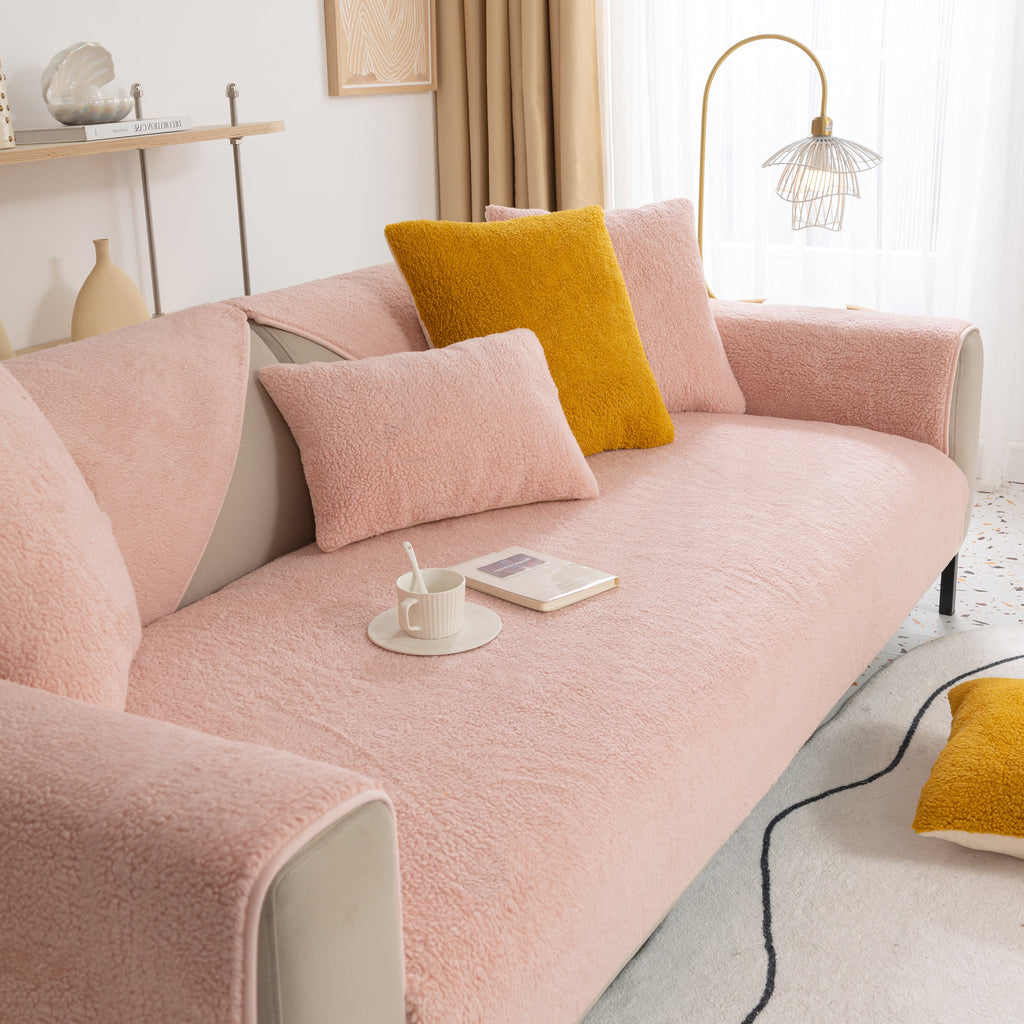 Luxury Sherpa Fleece Solid Sofa Towels Thickened Plush Non Slip Sofa Cushion Covers