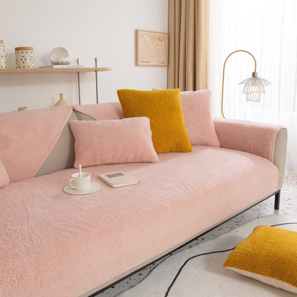 Luxury Sherpa Fleece Solid Sofa Towels Thickened Plush Non Slip Sofa Cushion Covers
