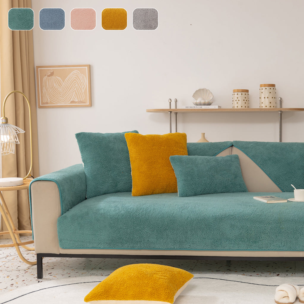 Luxury Sherpa Fleece Solid Sofa Towels Thickened Plush Non Slip Sofa Cushion Covers