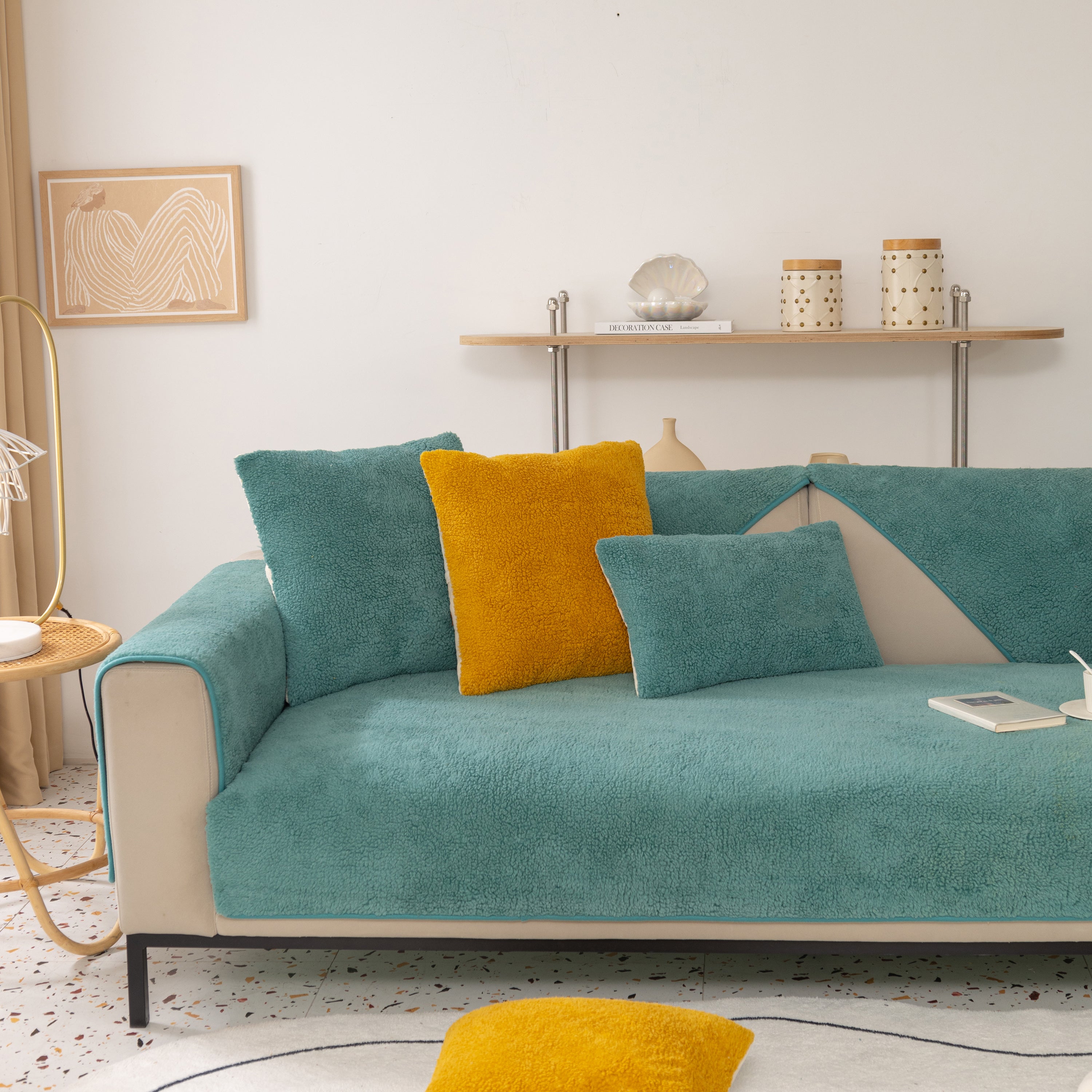 Luxury Sherpa Fleece Solid Sofa Towels Thickened Plush Non Slip Sofa Cushion Covers