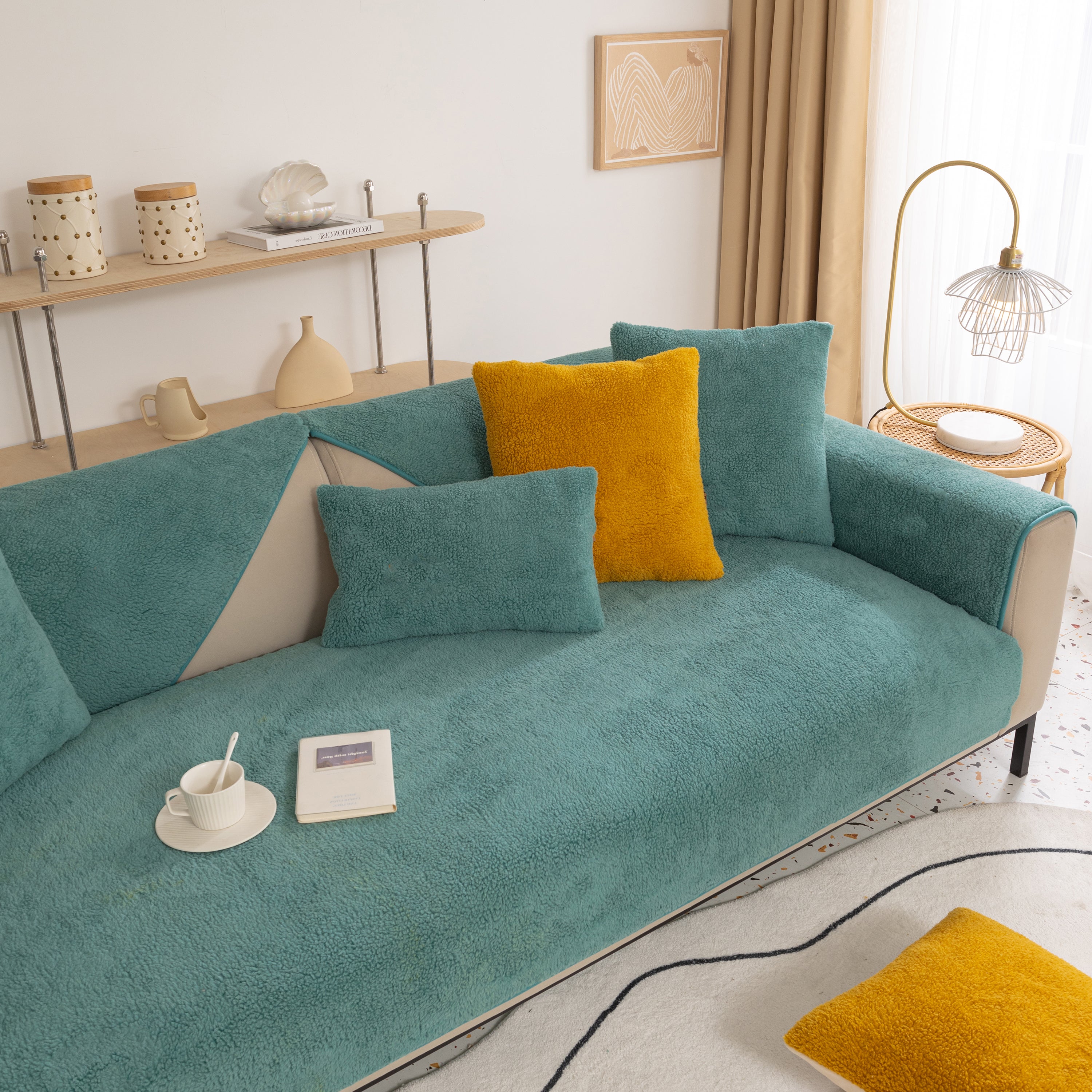 Luxury Sherpa Fleece Solid Sofa Towels Thickened Plush Non Slip Sofa Cushion Covers