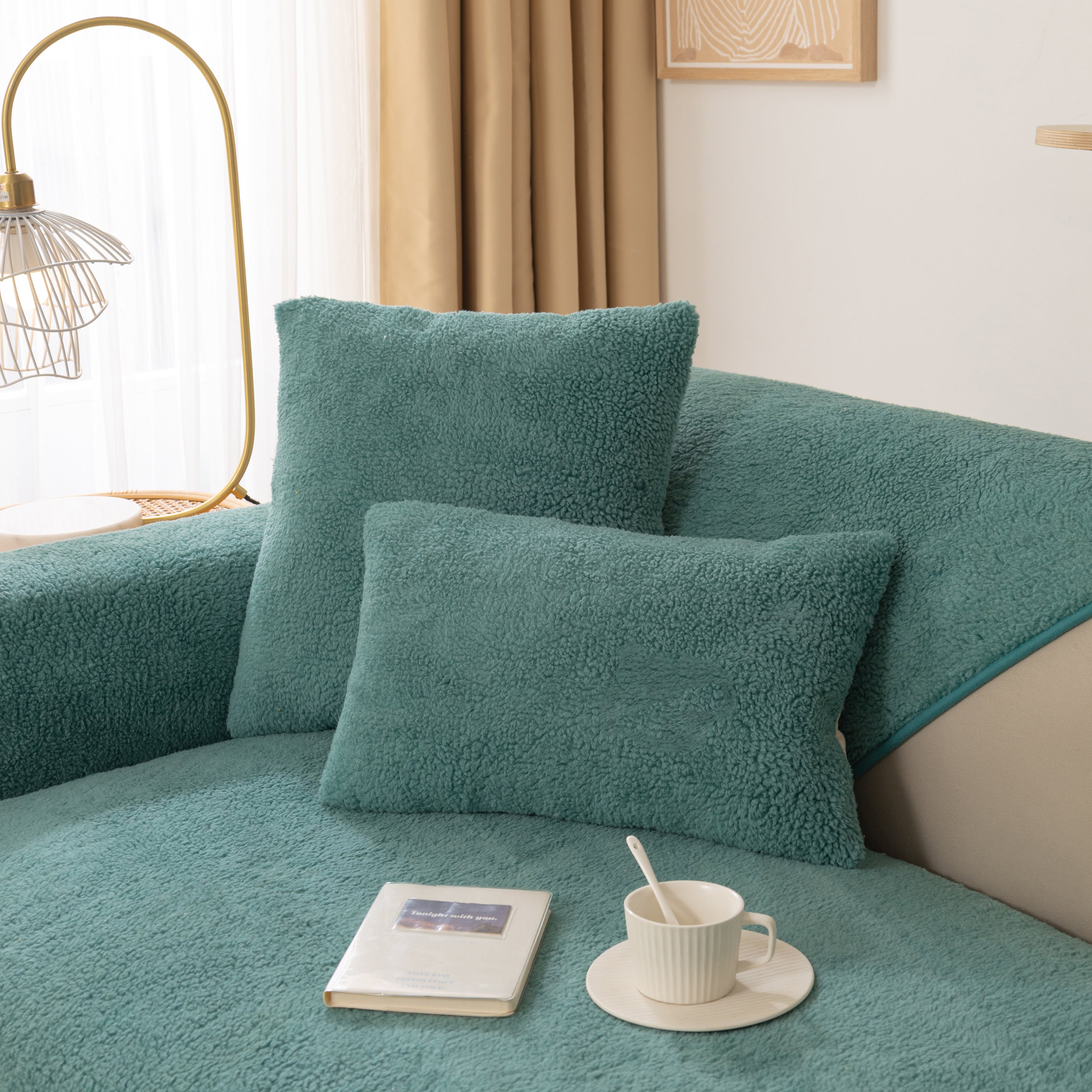 Luxury Sherpa Fleece Solid Sofa Towels Thickened Plush Non Slip Sofa Cushion Covers