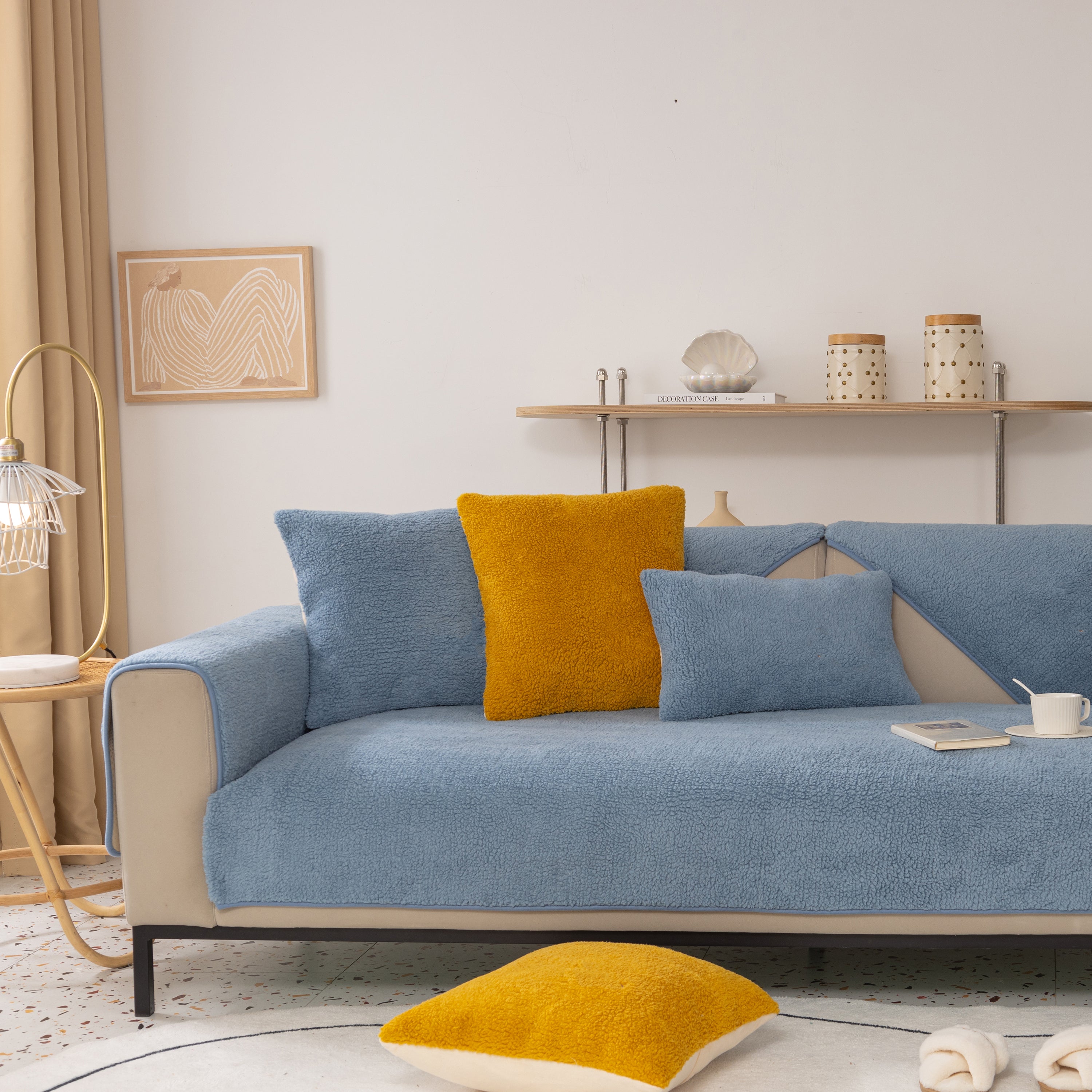 Luxury Sherpa Fleece Solid Sofa Towels Thickened Plush Non Slip Sofa Cushion Covers