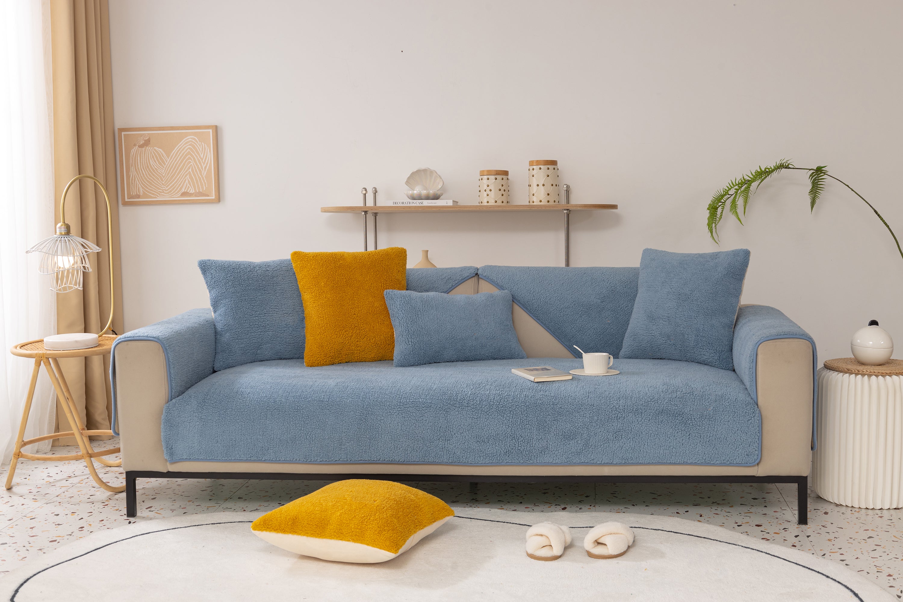 Luxury Sherpa Fleece Solid Sofa Towels Thickened Plush Non Slip Sofa Cushion Covers