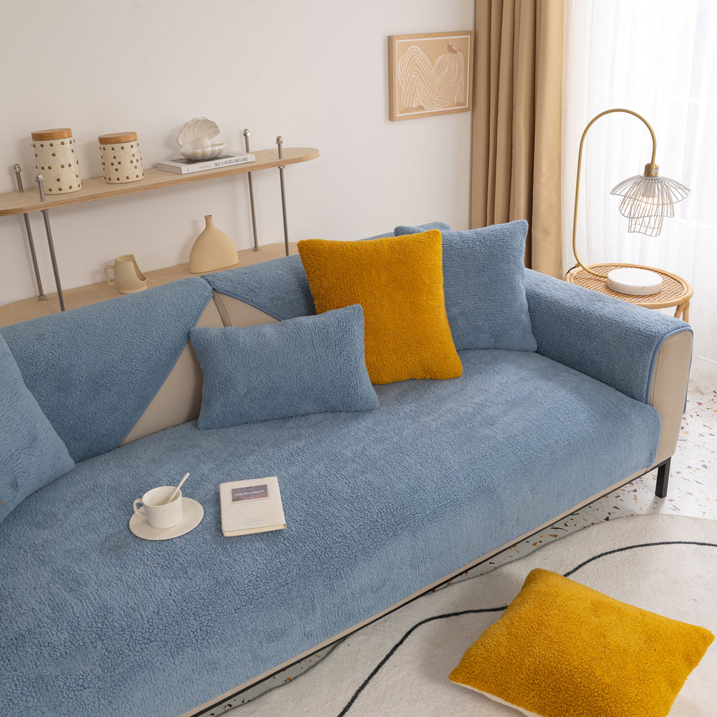 Luxury Sherpa Fleece Solid Sofa Towels Thickened Plush Non Slip Sofa Cushion Covers