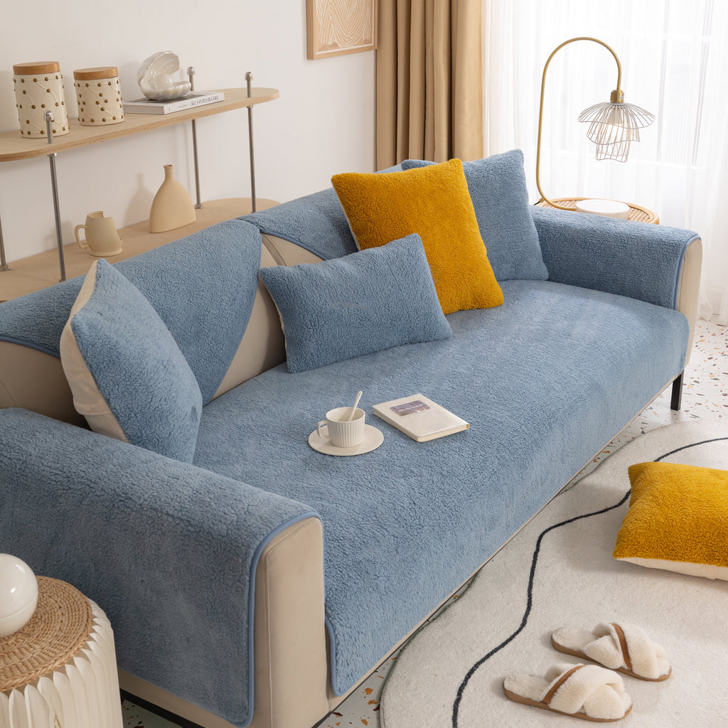 Luxury Sherpa Fleece Solid Sofa Towels Thickened Plush Non Slip Sofa Cushion Covers
