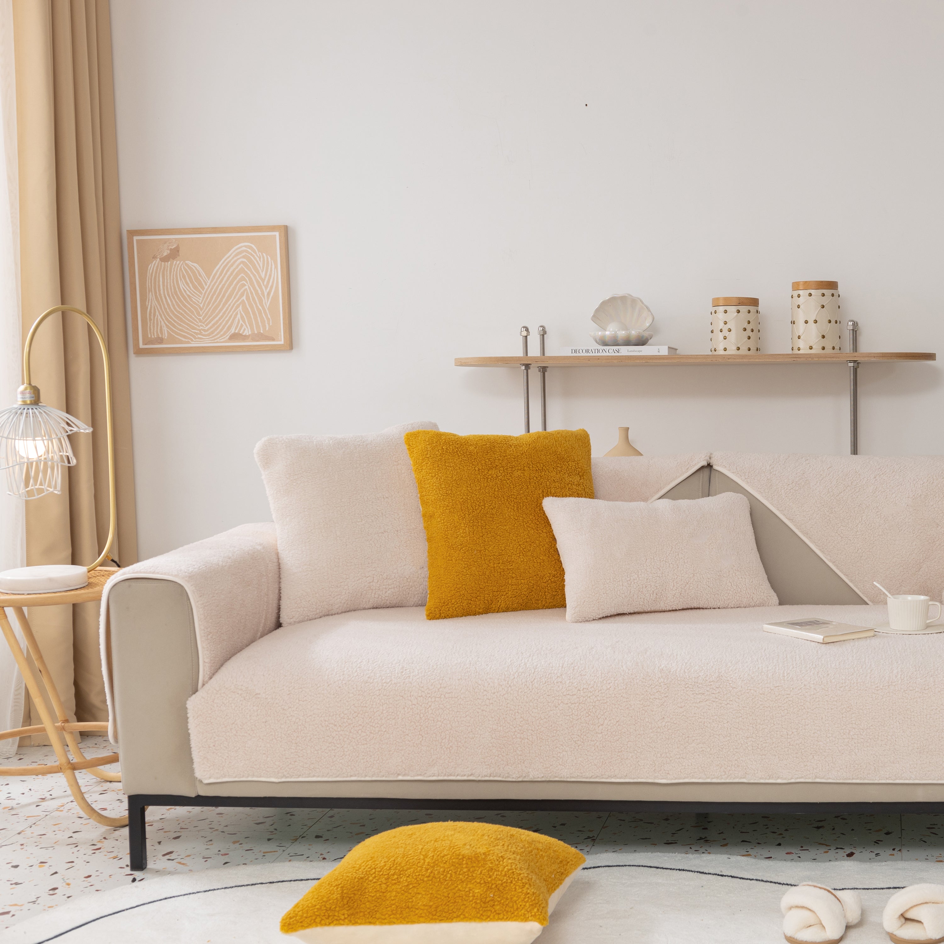 Luxury Sherpa Fleece Solid Sofa Towels Thickened Plush Non Slip Sofa Cushion Covers