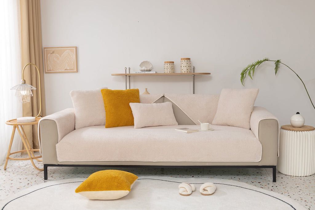 Luxury Sherpa Fleece Solid Sofa Towels Thickened Plush Non Slip Sofa Cushion Covers