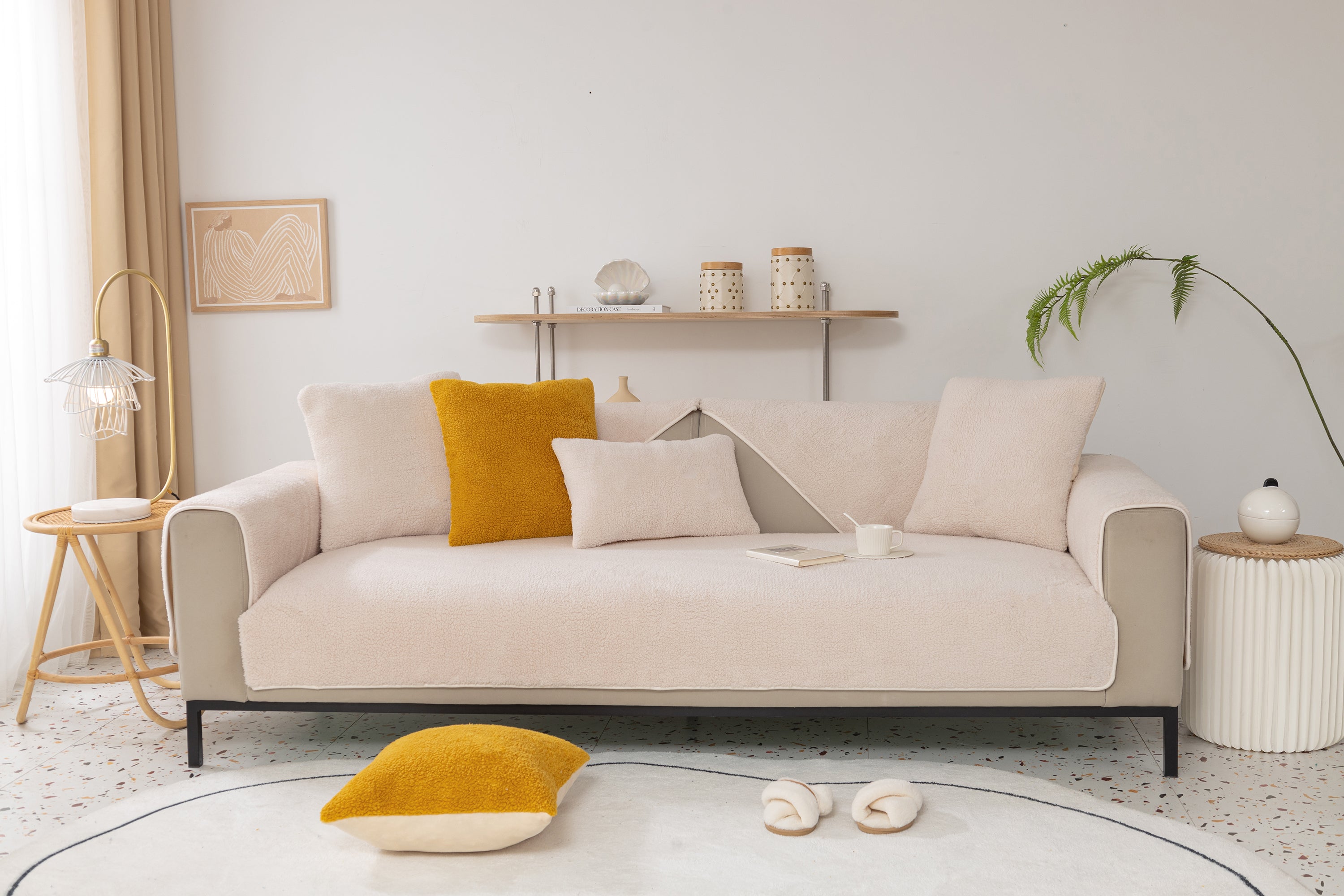 Luxury Sherpa Fleece Solid Sofa Towels Thickened Plush Non Slip Sofa Cushion Covers