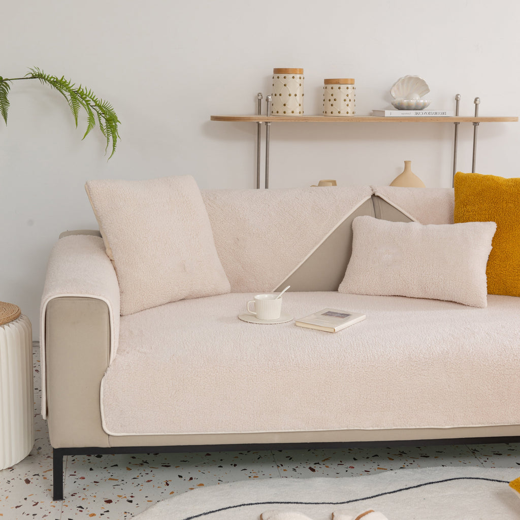 Luxury Sherpa Fleece Solid Sofa Towels Thickened Plush Non Slip Sofa Cushion Covers