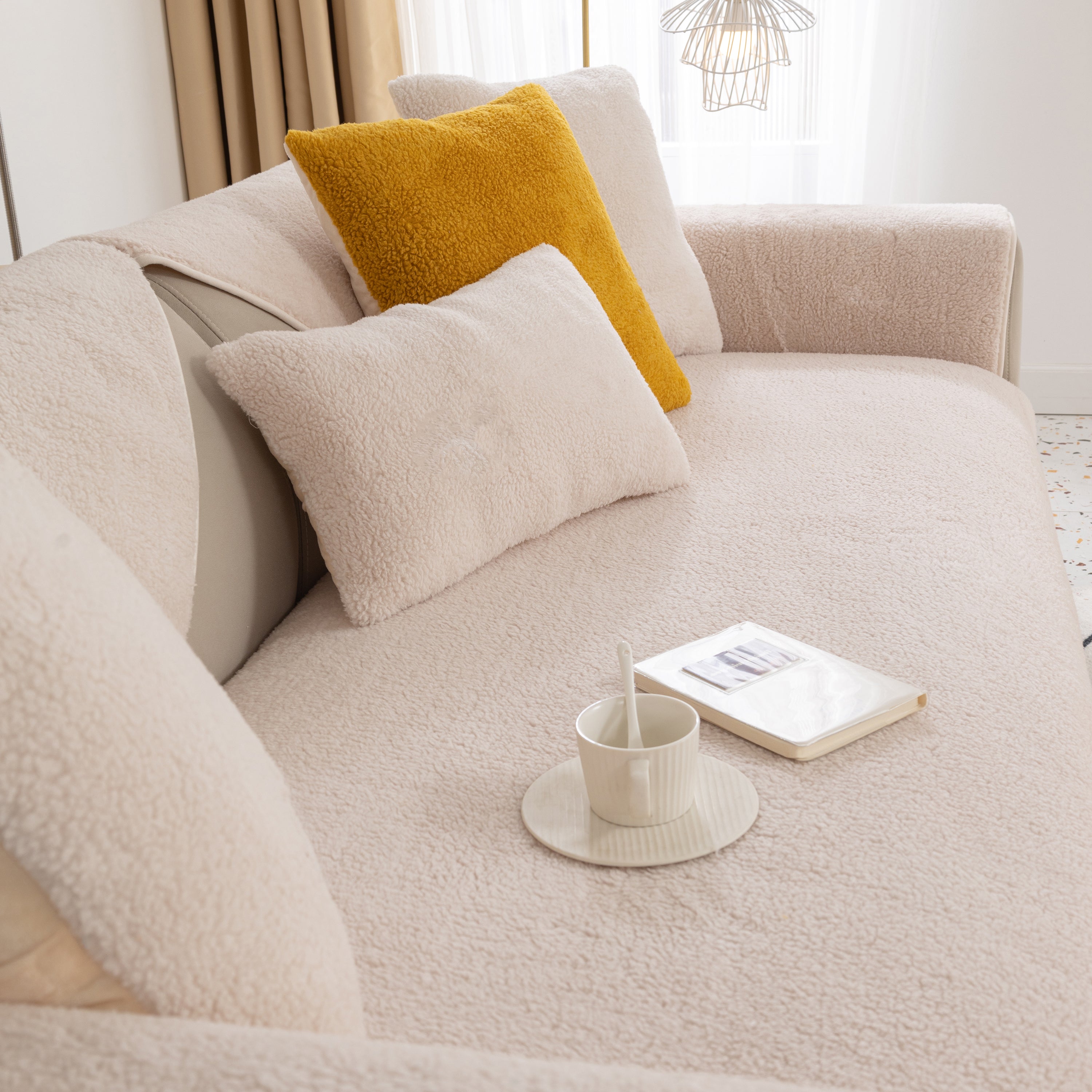 Luxury Sherpa Fleece Solid Sofa Towels Thickened Plush Non Slip Sofa Cushion Covers