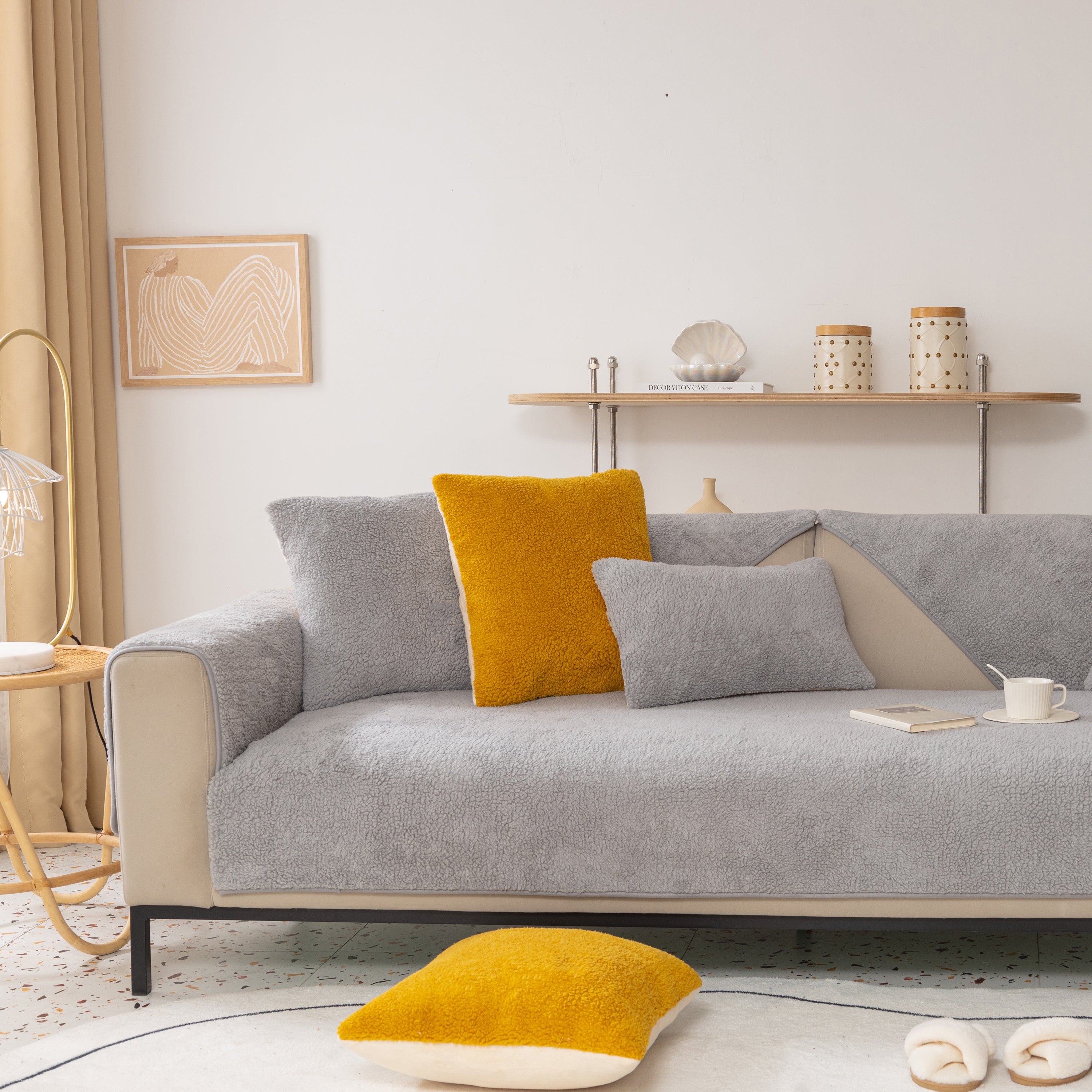 Luxury Sherpa Fleece Solid Sofa Towels Thickened Plush Non Slip Sofa Cushion Covers