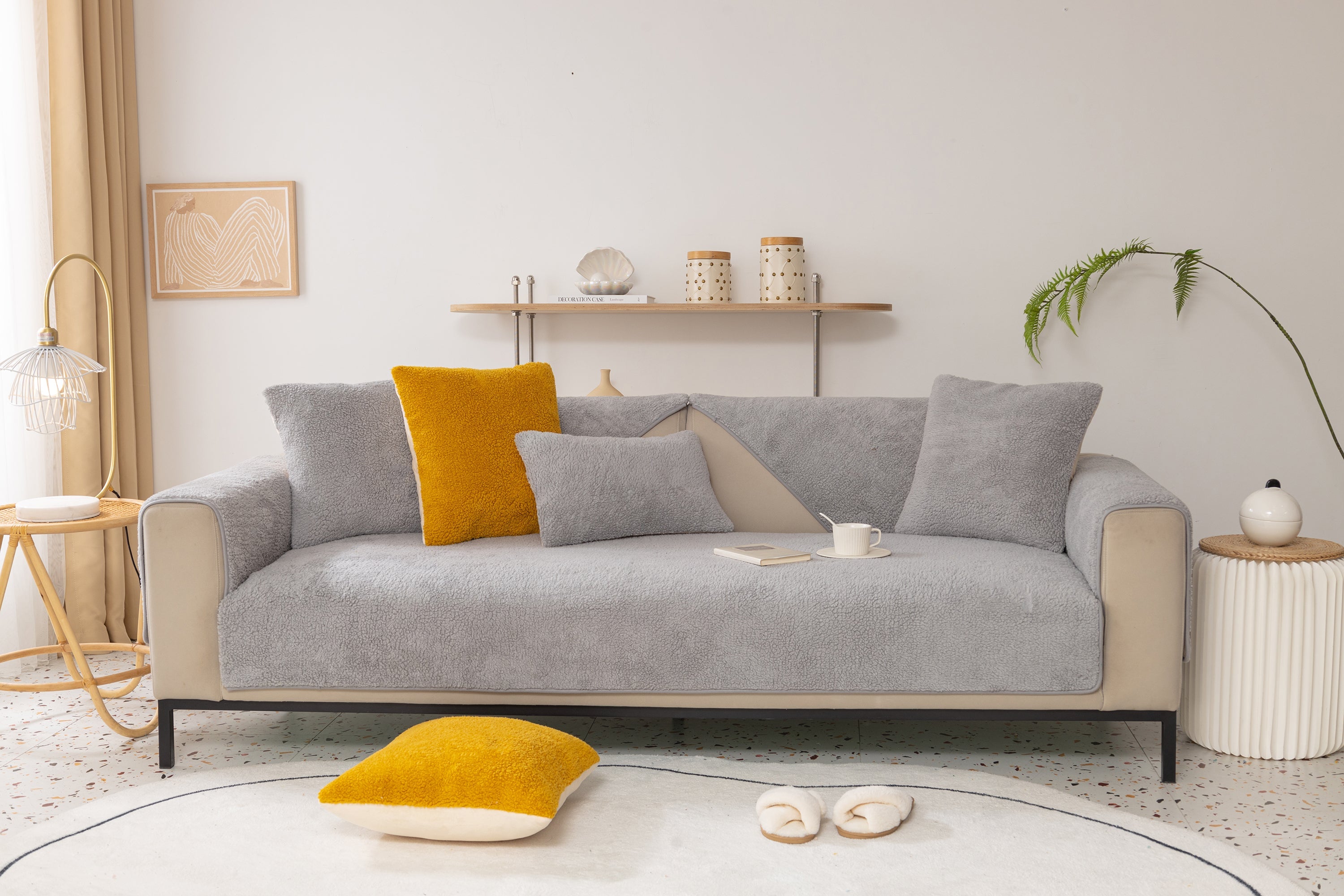 Luxury Sherpa Fleece Solid Sofa Towels Thickened Plush Non Slip Sofa Cushion Covers