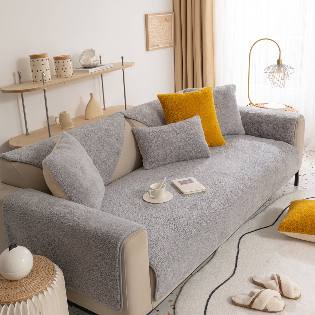 Luxury Sherpa Fleece Solid Sofa Towels Thickened Plush Non Slip Sofa Cushion Covers