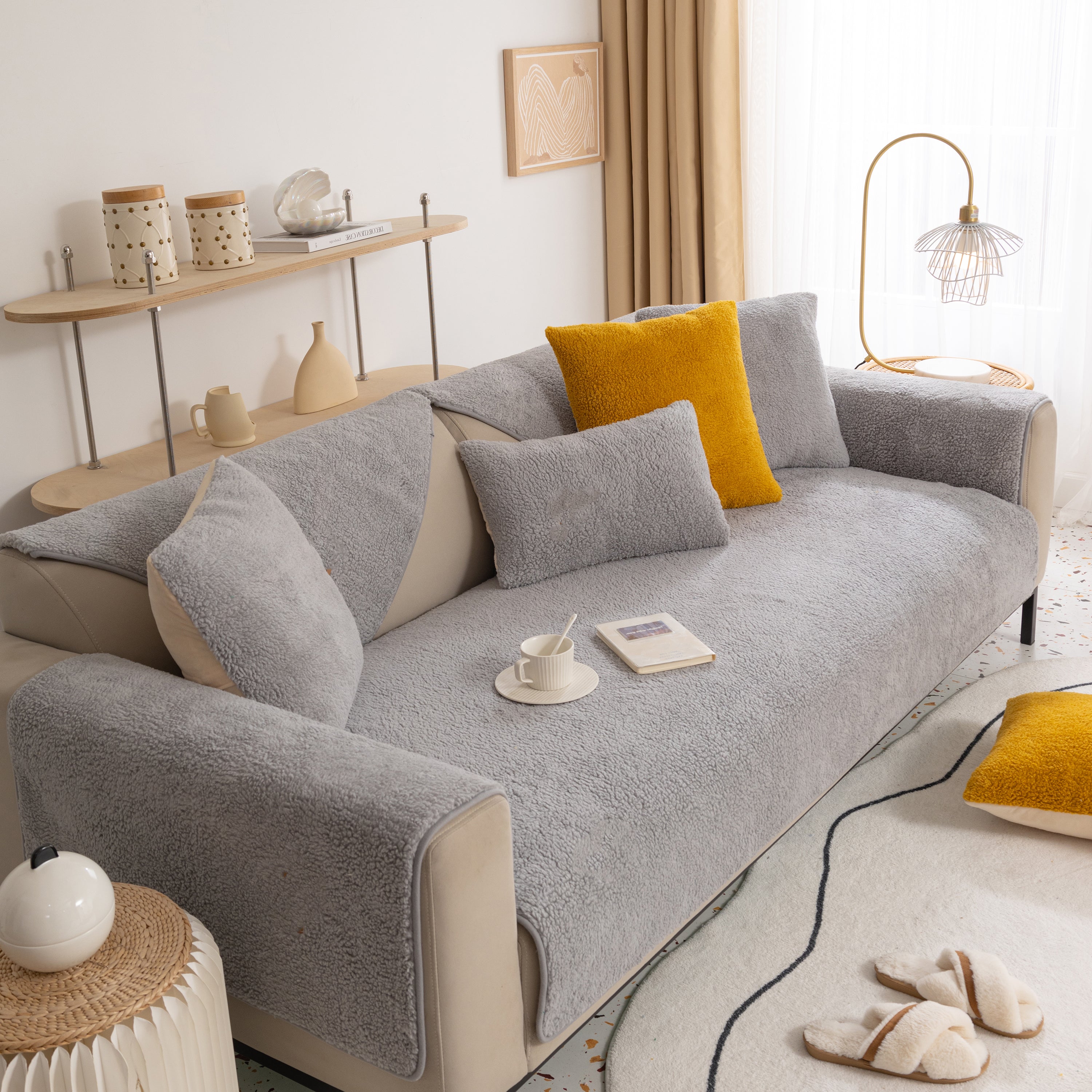 Luxury Sherpa Fleece Solid Sofa Towels Thickened Plush Non Slip Sofa Cushion Covers