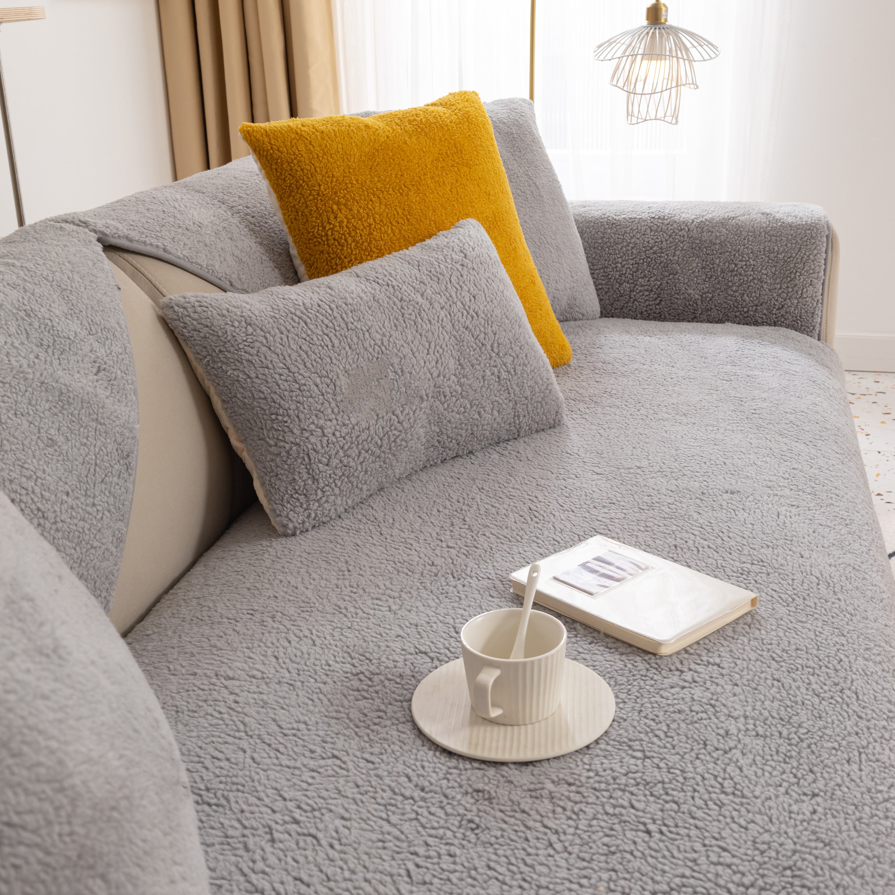 Luxury Sherpa Fleece Solid Sofa Towels Thickened Plush Non Slip Sofa Cushion Covers