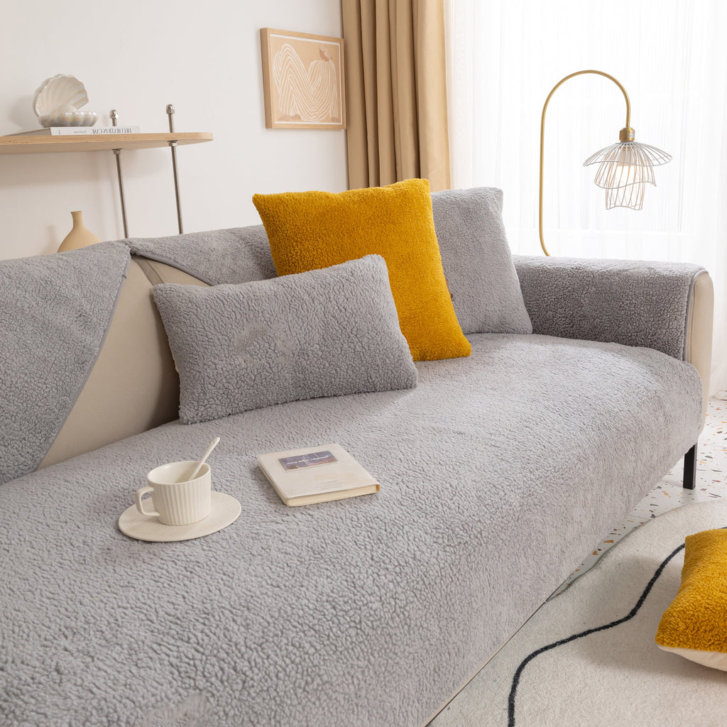 Luxury Sherpa Fleece Solid Sofa Towels Thickened Plush Non Slip Sofa Cushion Covers