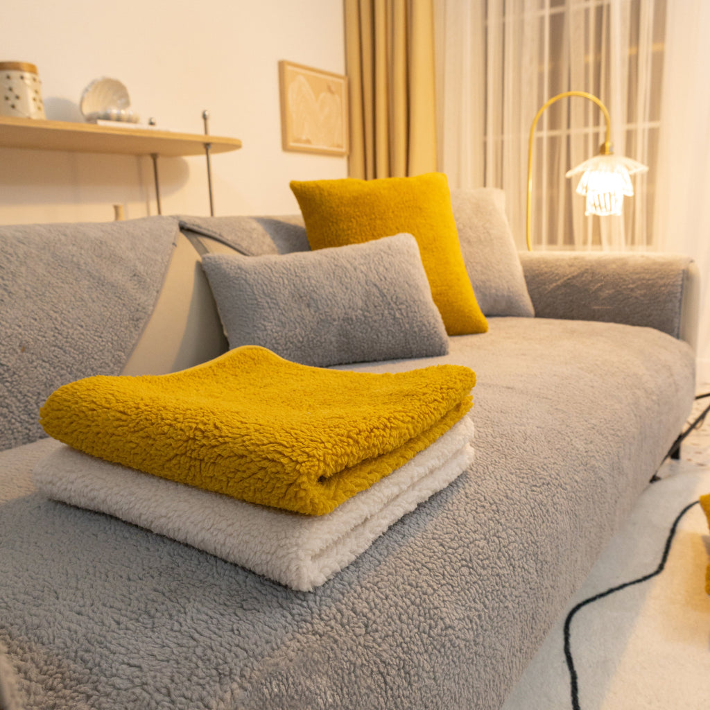 Luxury Sherpa Fleece Solid Sofa Towels Thickened Plush Non Slip Sofa Cushion Covers
