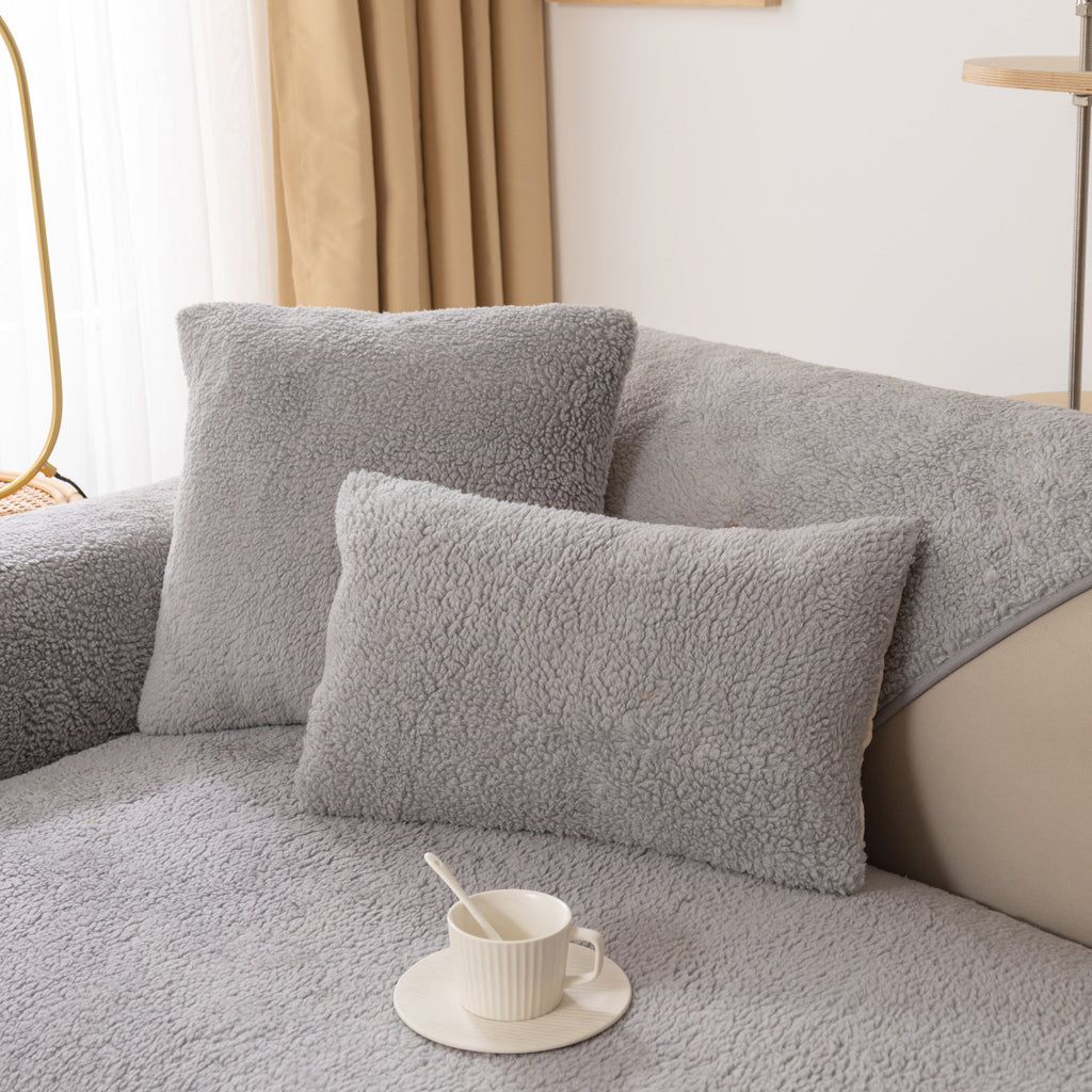 Luxury Sherpa Fleece Solid Sofa Towels Thickened Plush Non Slip Sofa Cushion Covers