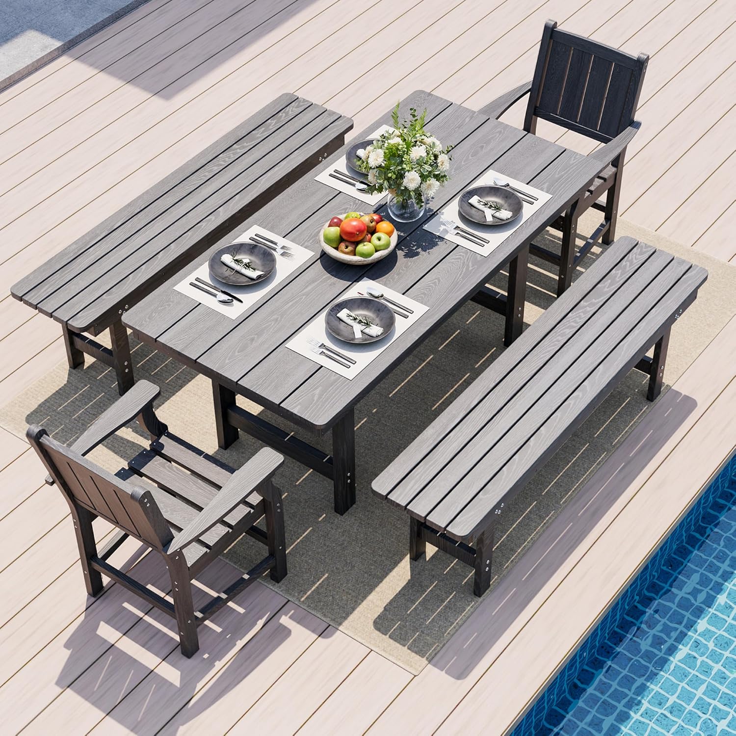 Pamapic HDPE Outdoor Dining Table and Chairs with Umbrella Hole