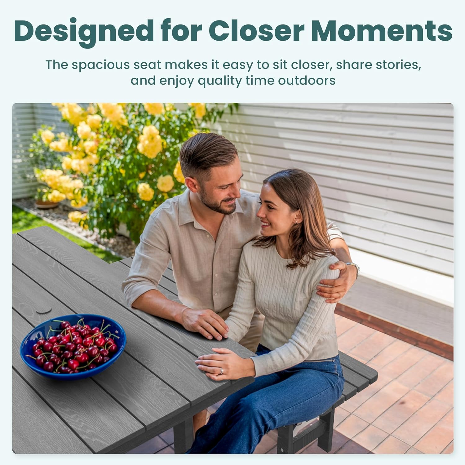 Pamapic HDPE Outdoor Dining Table and Chairs with Umbrella Hole