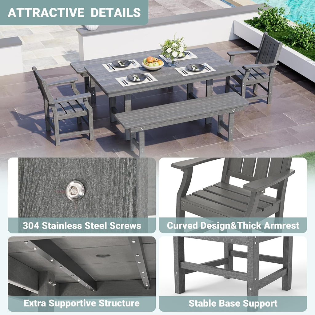 Pamapic HDPE Outdoor Dining Table and Chairs with Umbrella Hole