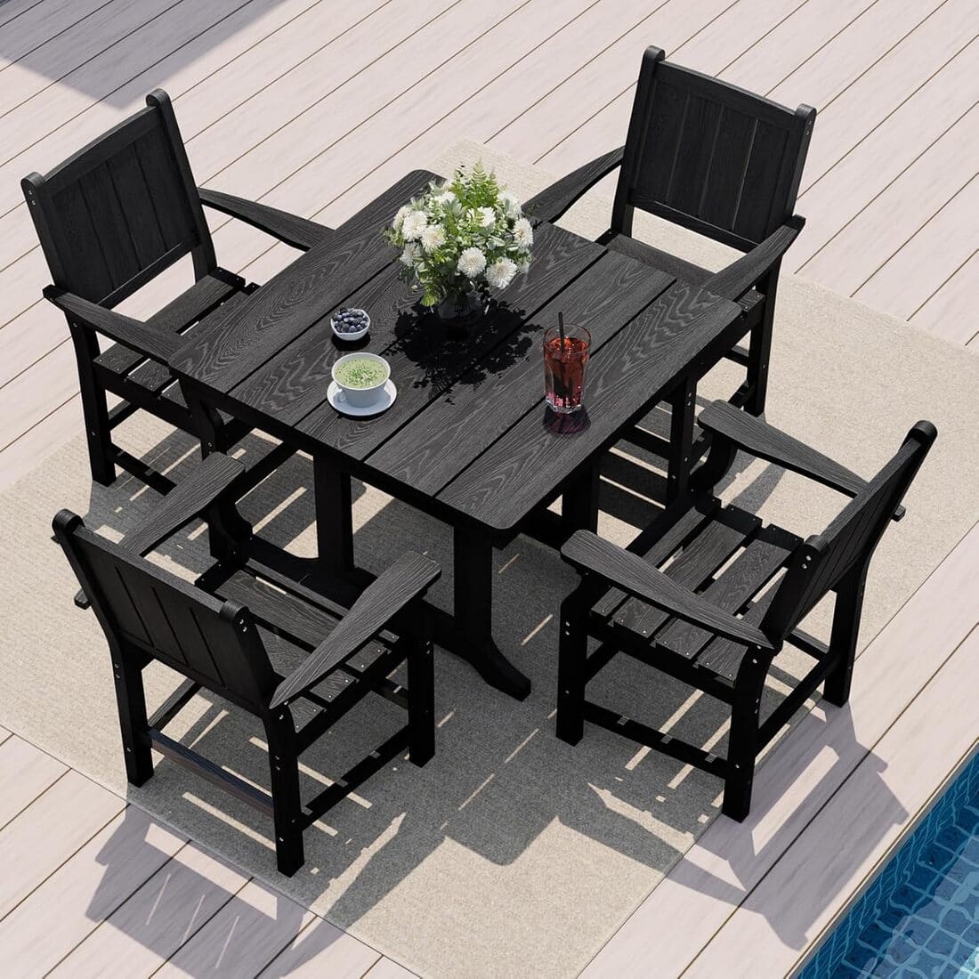 Pamapic HDPE Outdoor Dining Table and Chairs with Umbrella Hole