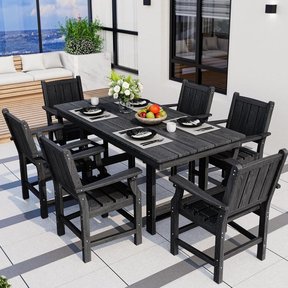 Pamapic HDPE Outdoor Dining Table and Chairs with Umbrella Hole