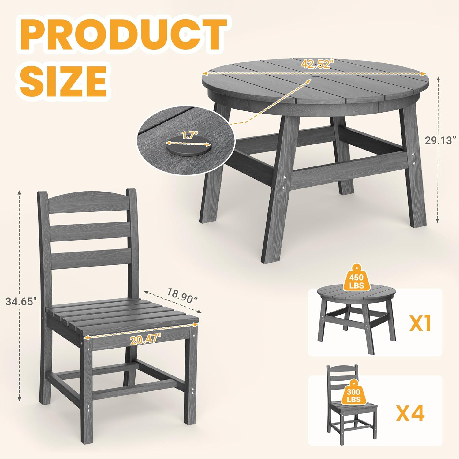Pamapic HDPE Outdoor Dining Set (5 Pieces)