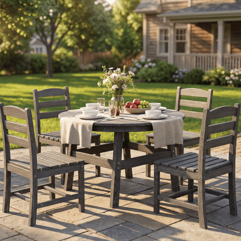 Pamapic HDPE Outdoor Dining Table and Chairs with Umbrella Hole
