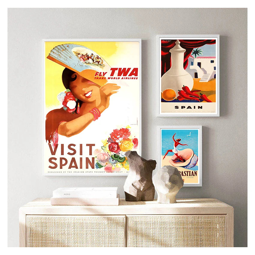 Canvas Painting Vintage Wall Kraft Posters Coated Wall Stickers Home Decorative Pictures Gift Spain Madrid San Sebastain Travel