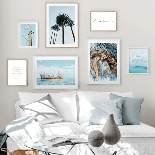 Coconut Tree Ocean Cruise Ship Wood Nordic Posters And Prints Wall Art Canvas Painting Wall Pictures For Living Room Home Decor