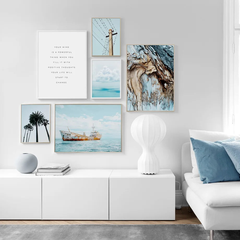 Coconut Tree Ocean Cruise Ship Wood Nordic Posters And Prints Wall Art Canvas Painting Wall Pictures For Living Room Home Decor