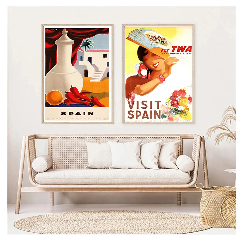Canvas Painting Vintage Wall Kraft Posters Coated Wall Stickers Home Decorative Pictures Gift Spain Madrid San Sebastain Travel