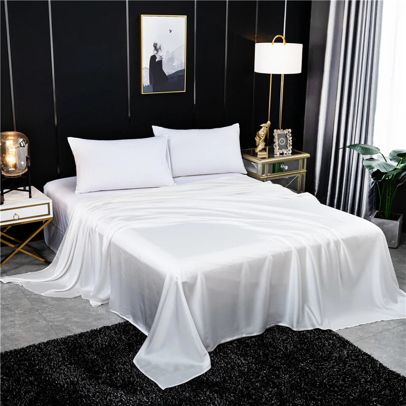 Solid Color Flat Sheet Natural Mulberry Silk Bed Sheet King Queen Size Luxury Super Soft Comfortable Bedsheet