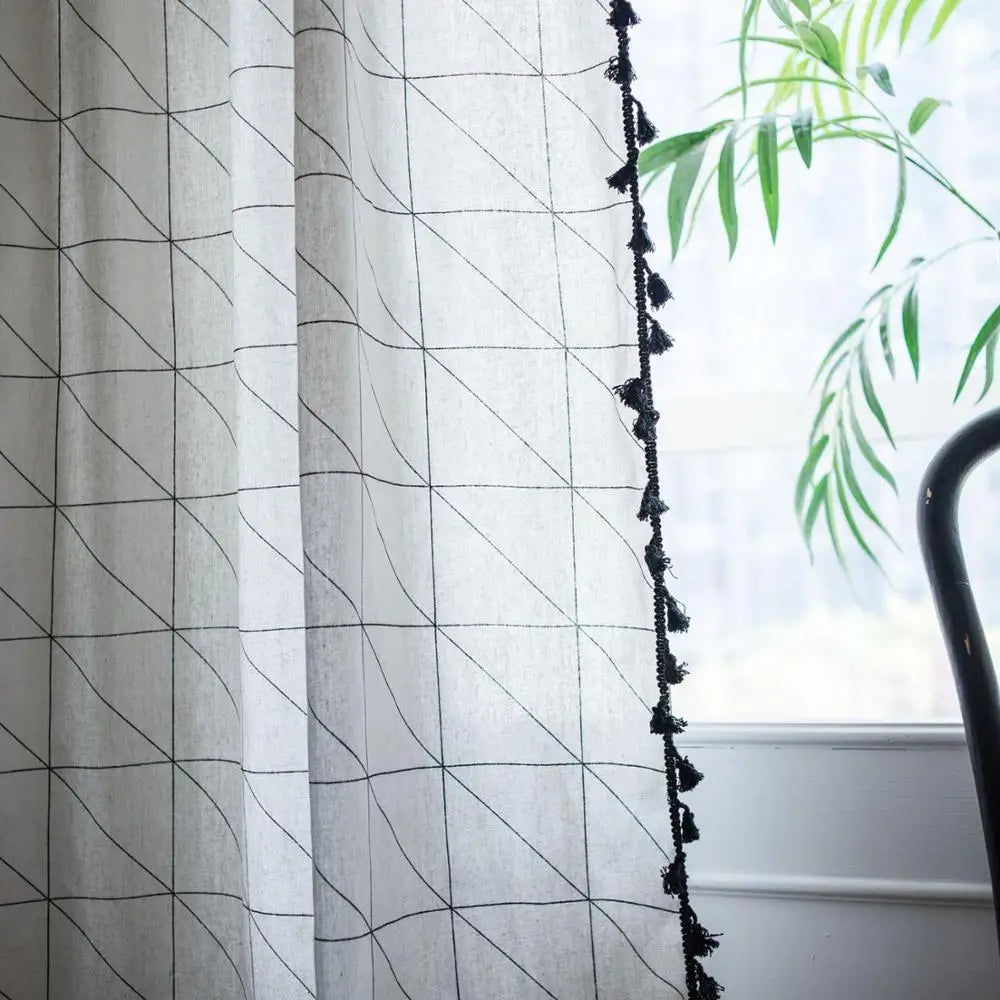 Cotton Curtain Panel with Tassels 50% Blackout