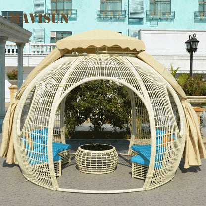 Moder Outdoor Rattan Tent With 3 Doors Sofa For Garden Terrace Courtyard Home Hemispherical Water Proof Cloth Camping Furniture