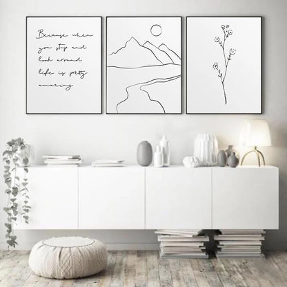 Black White Adventure Motivational Quote Posters Fine Line Wall Art Prints Canvas Painting Nordic Wall Pictures Kids Room Decor