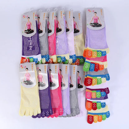 1 Pair Women Yoga Socks Colorful Anti Slip Silicone Gym Pilates Ballet Fitness Sport Socks Cotton 5 Finger Protector Quick-Dry