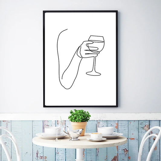 Wine Abstract Fine Art Line Drawing Painting Cheers Bar Cart Print Canvas Poster Nordic Minimal Decoration Picture Kitchen Decor