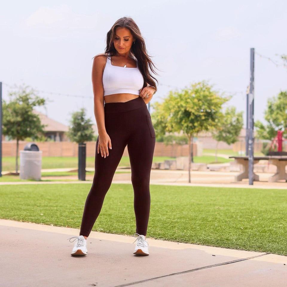 Ready to Ship | The Becca - BROWN Crossover Full Length Leggings with Pockets