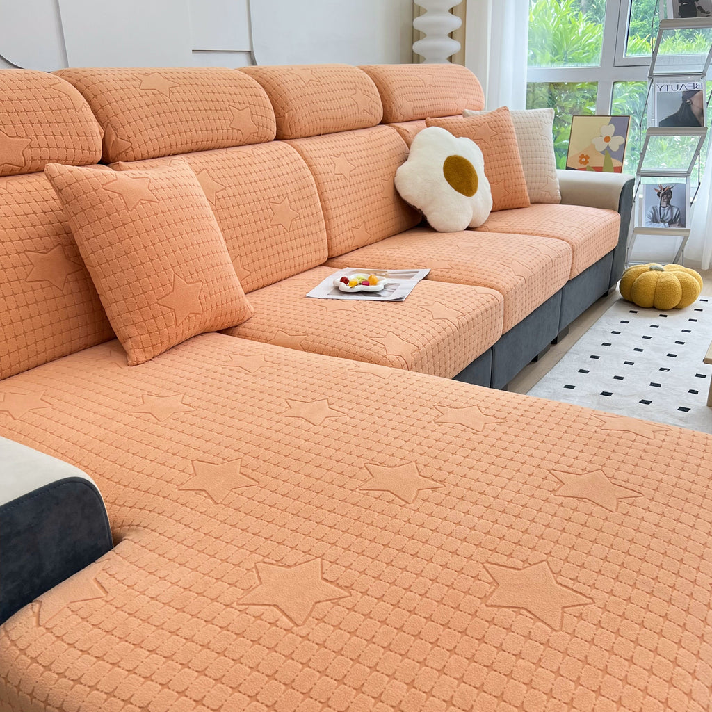 Fleece Fabric Cushion Covers for Sectional Sofas and L-Shaped Couch, Stretch Washable Sofa Seat Covers