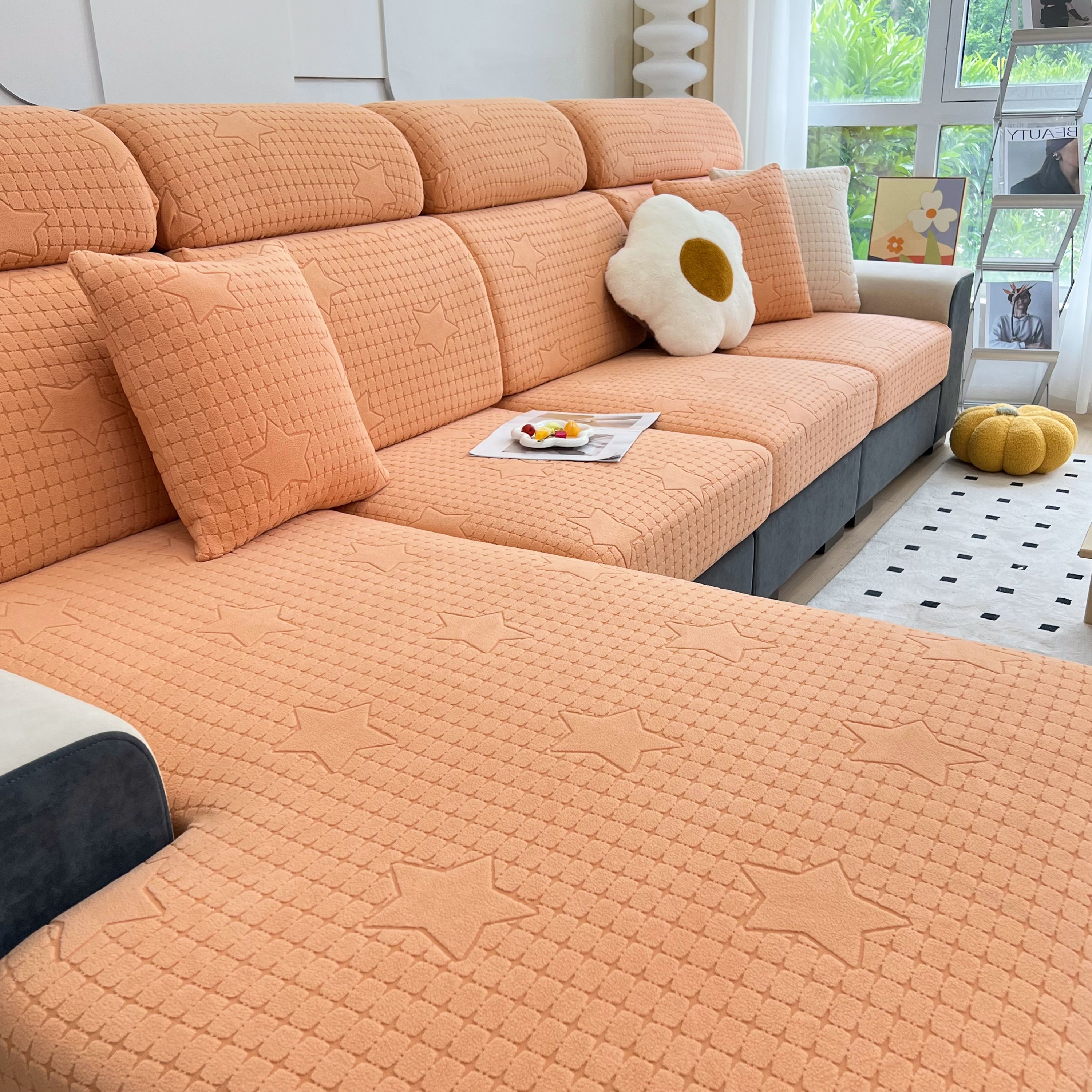 Fleece Fabric Cushion Covers for Sectional Sofas and L-Shaped Couch, Stretch Washable Sofa Seat Covers