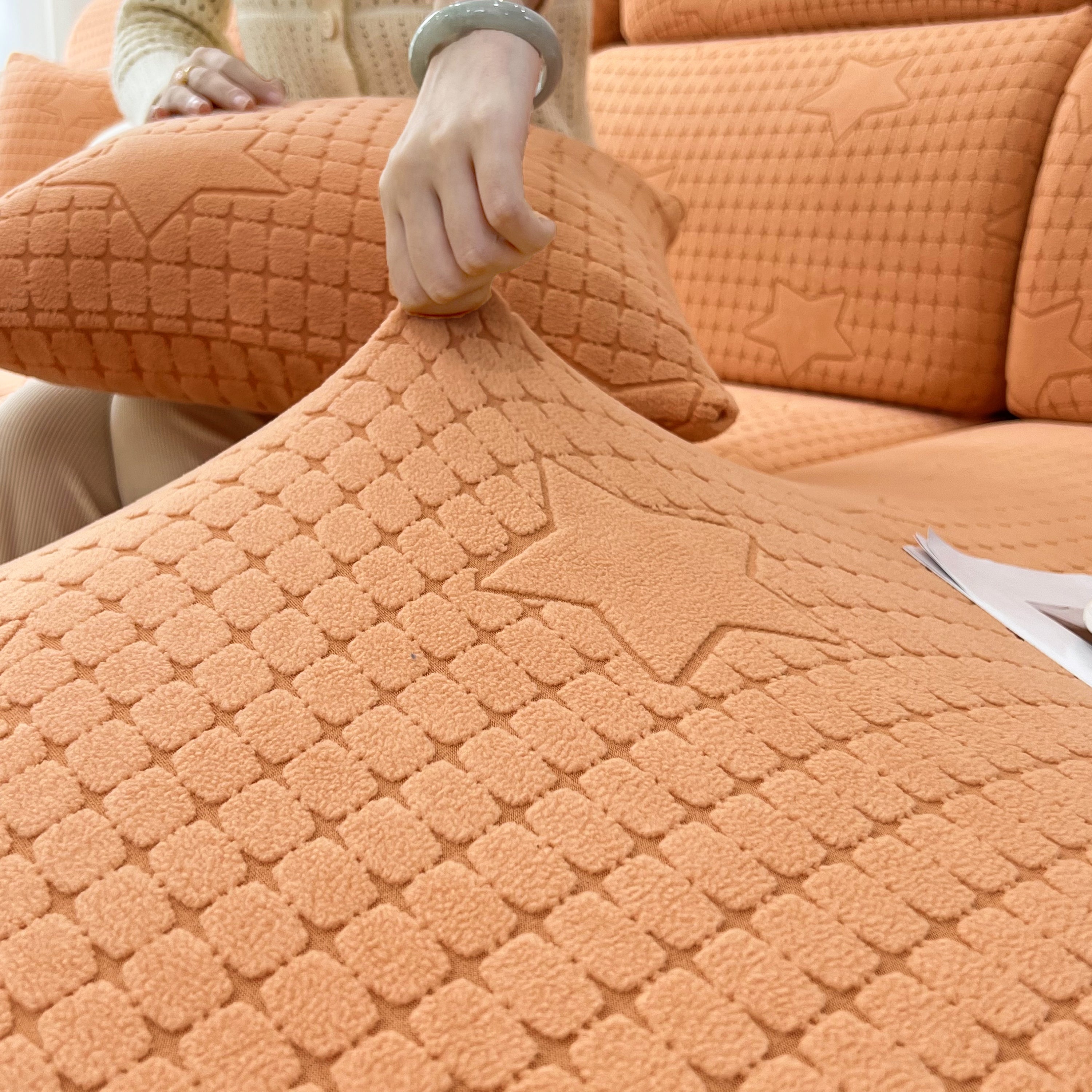 Fleece Fabric Cushion Covers for Sectional Sofas and L-Shaped Couch, Stretch Washable Sofa Seat Covers