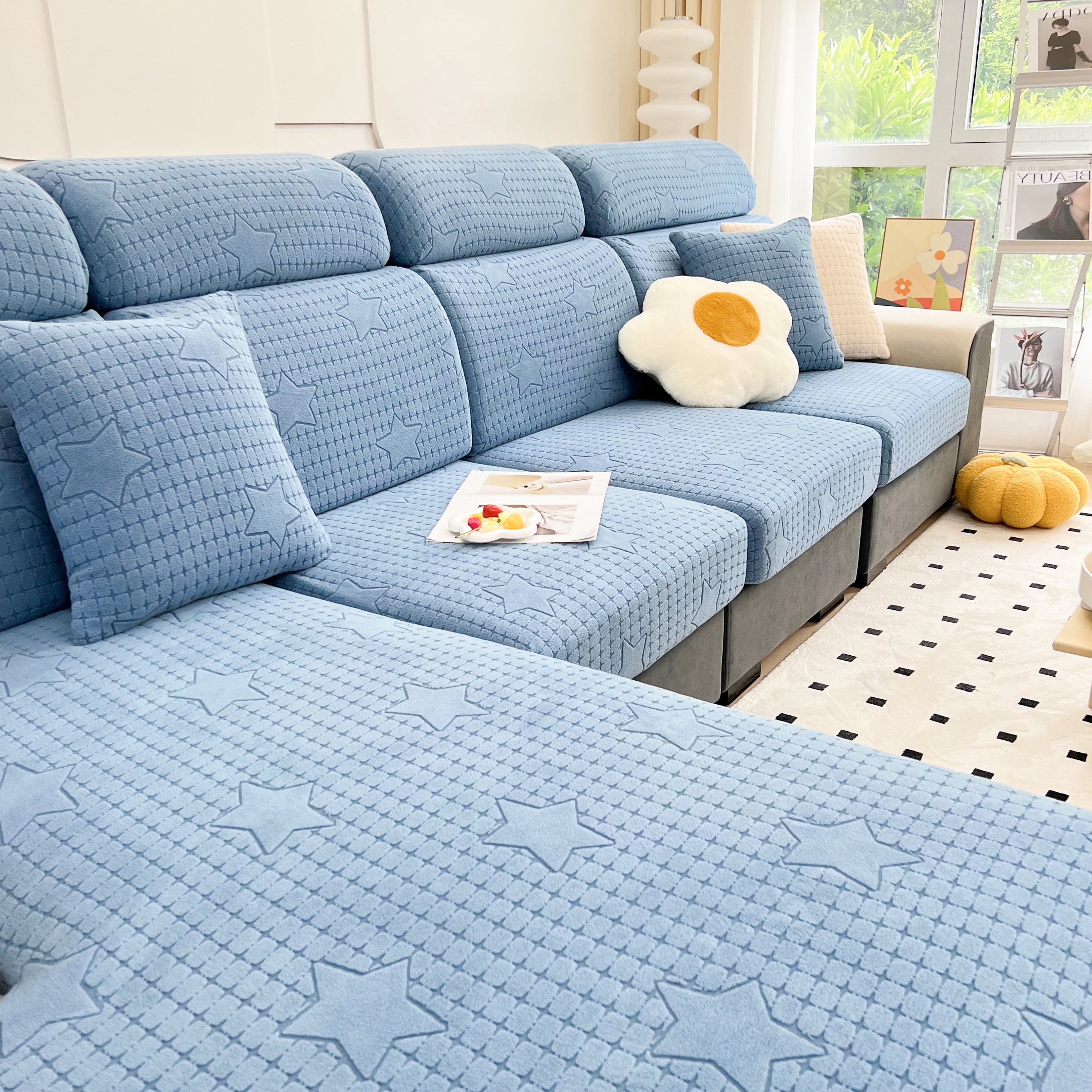 Fleece Fabric Cushion Covers for Sectional Sofas and L-Shaped Couch, Stretch Washable Sofa Seat Covers