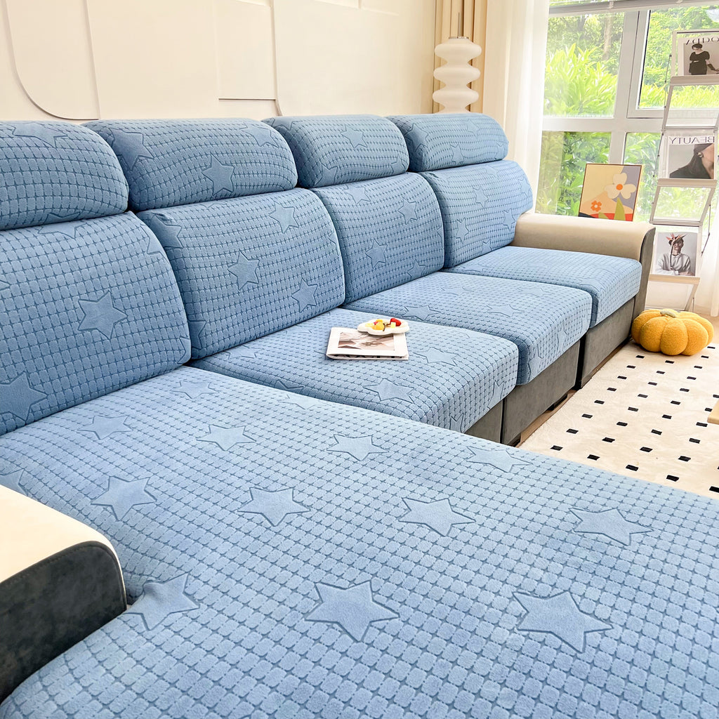 Fleece Fabric Cushion Covers for Sectional Sofas and L-Shaped Couch, Stretch Washable Sofa Seat Covers