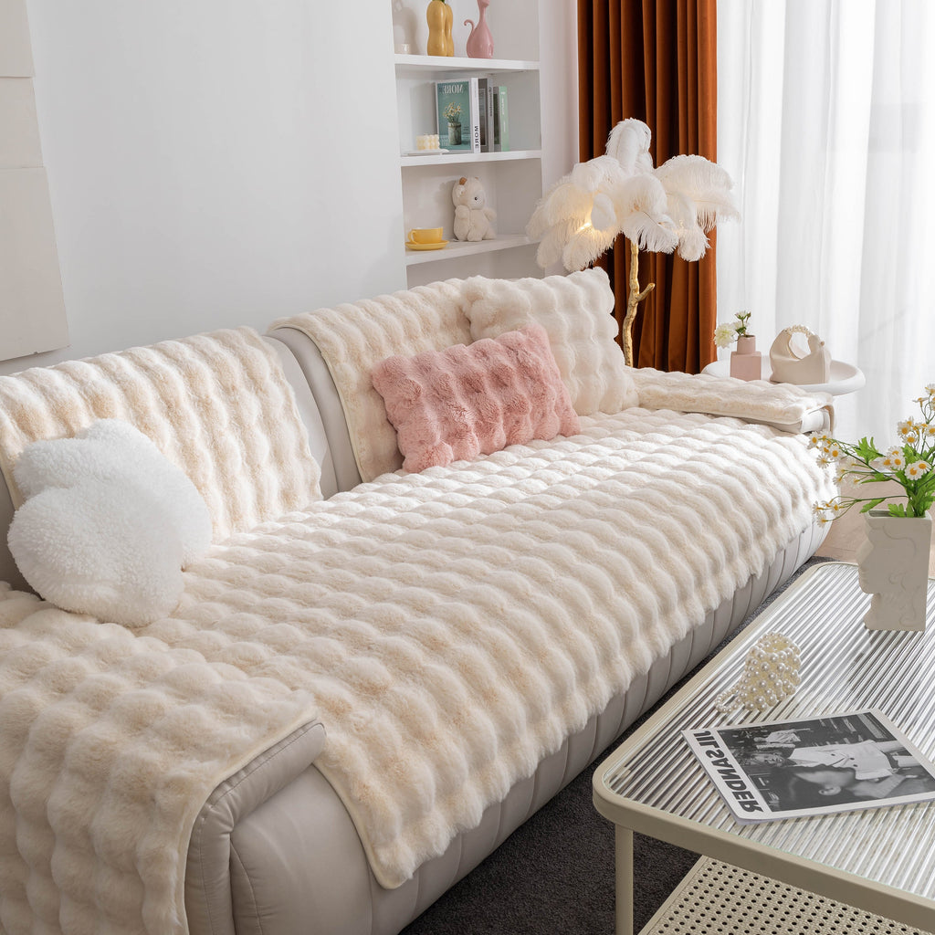 Thick Sofa Cushion Solid Color Faux Fur Fluffy Sofa Cushion Non-Slip Couch Covers