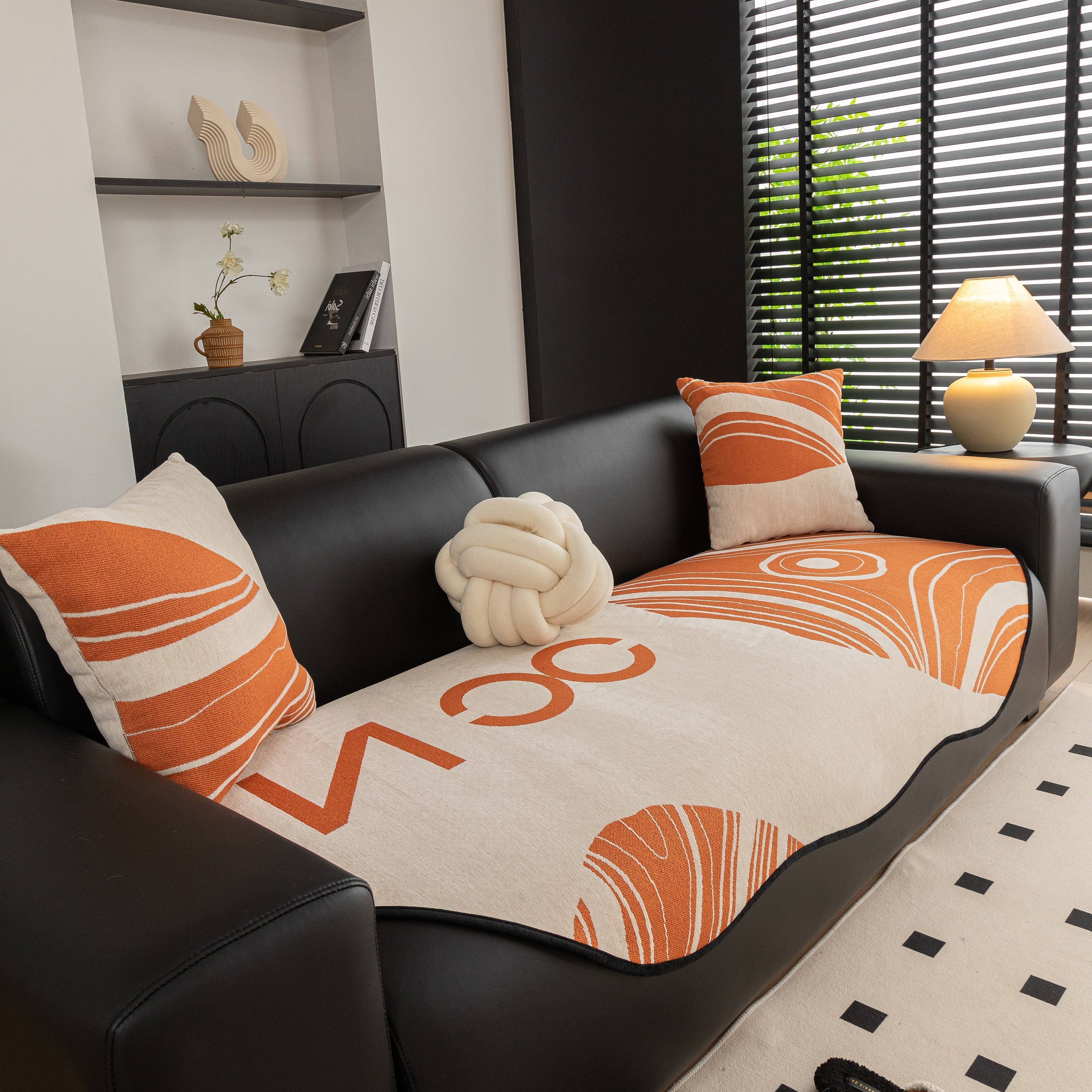 Abstract Art Sofa Cover with Wave Edge, Non Slip Couch Cover for Stylish Homes