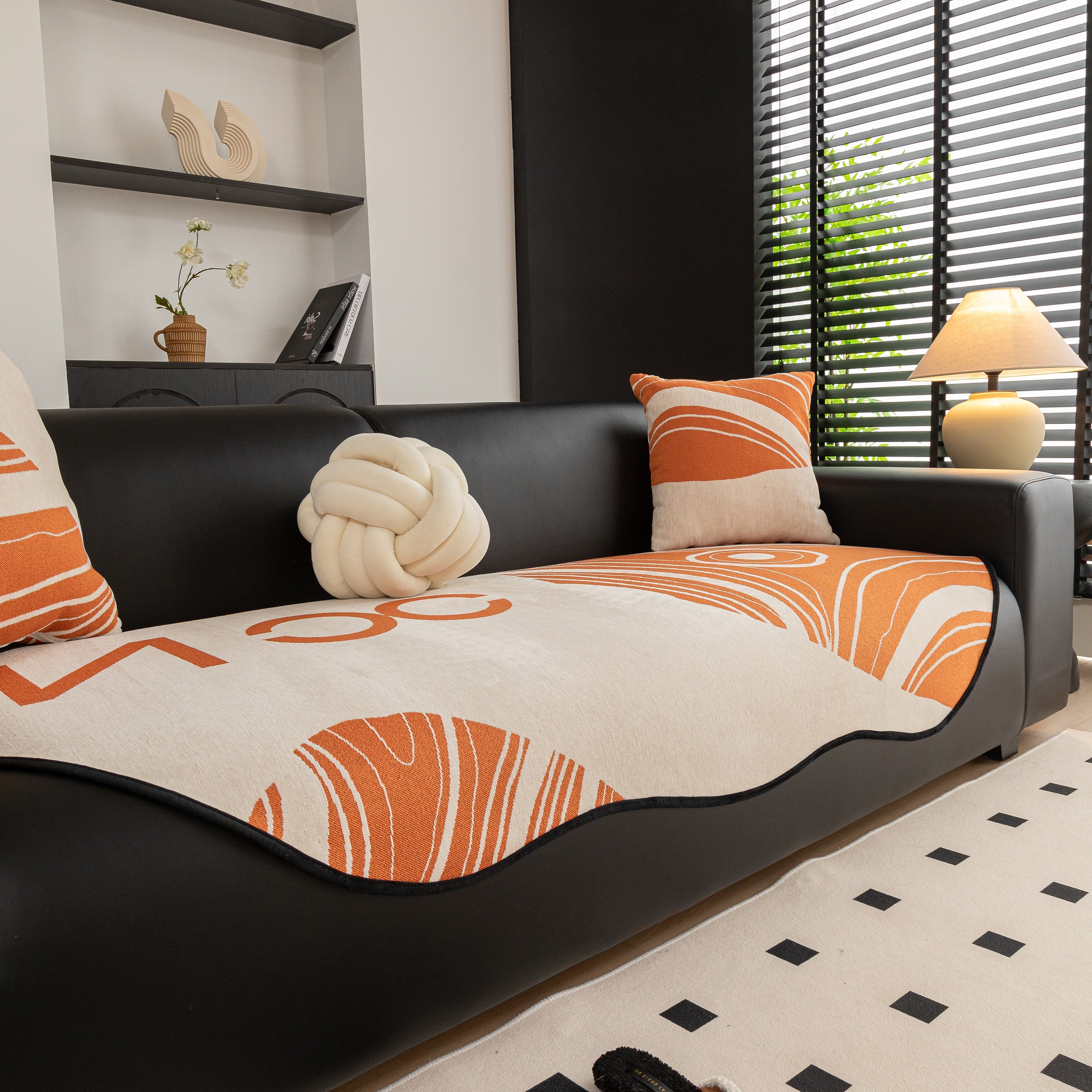 Abstract Art Sofa Cover with Wave Edge, Non Slip Couch Cover for Stylish Homes